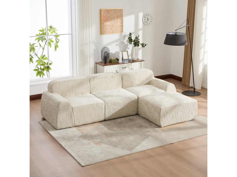  Canapé modulable en chenille 3 places beige - sans montage, mousse haute résilience 30d  - Conforama E