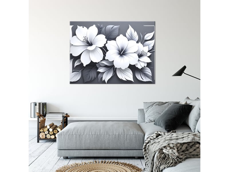 Tableau moderne, fleurs blanches sur fond gris 30x20 1328139166 - Conforama B