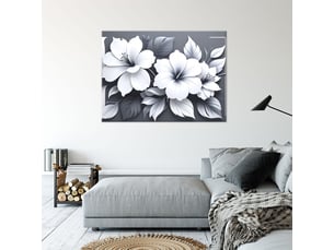 Tableau moderne, fleurs blanches sur fond gris 30x20