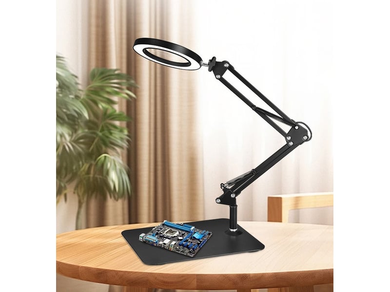  Lampe de bureau avec loupe 10x et led  avec base 3 modes de couleur,10 niveaux de luminosité  - Conforama E