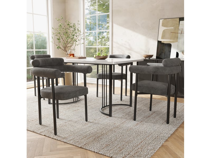 Lot de 6 chaises de salle à manger 70x62x85 cm, gris foncé, structure métallique, style moderne, avec accoudoirs  - Conforama D