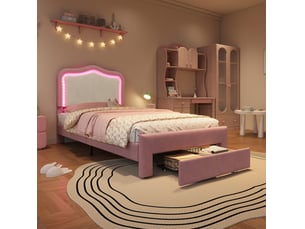 Lit avec rangement 90x200 cm <strong>HAVRYA</strong>  <strong></strong> coloris rose