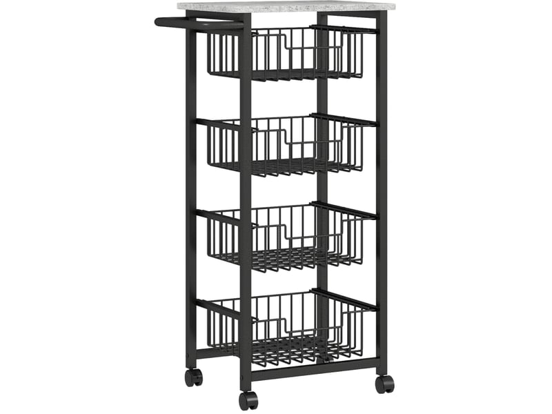  Chariot de cuisine 43x31x91 cm, avec ses 4 paniers extractibles, structure en acier et mdf, couleur gris clair et noir  - Conforama A
