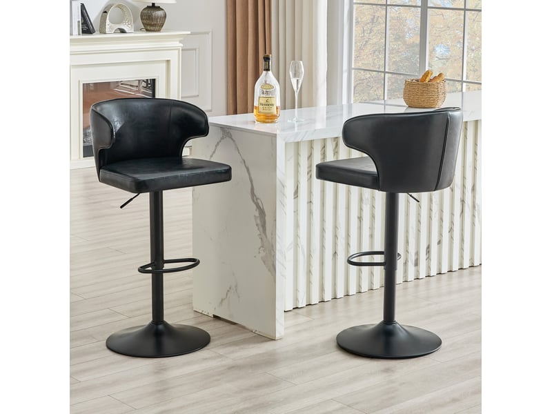  Lot de 2 tabourets de bar avec dossier, réglables en hauteur de 85 à 110 cm, 360° rotatifs, grand socle et repose-pieds, tabourets de cuisine modernes (uniquement les chaises)  - Conforama C