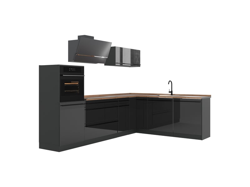 Vicco cuisine en angle, anthracite haute brillanceanthracite, 287 x cm plan de travail chêne doré - Conforama A