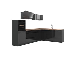 Vicco cuisine en angle, anthracite haute brillanceanthracite, 287 x cm plan de travail chêne doré