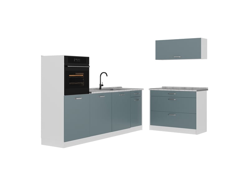  Vicco cuisine, bleu-grisblanc, 220cm plan de travail marbre  - Conforama A