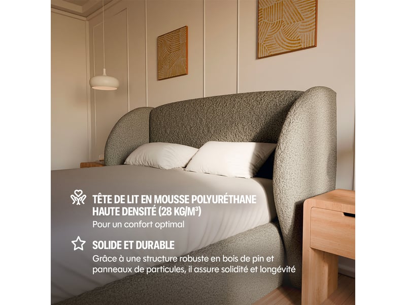Lit design plénitude drimz - 180x200cm tissu bouclé Plénitude - Conforama E