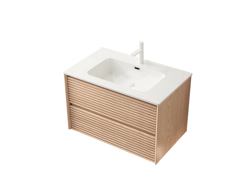  Meuble sous vasque mural avec 2 tiroirs à fermeture douce en contreplaqué pour salle de bain 81 × 46,5 × 50 cm  - Conforama A