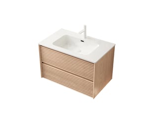Meuble sous vasque mural avec 2 tiroirs à fermeture douce en contreplaqué pour salle de bain 81 × 46,5 × 50 cm