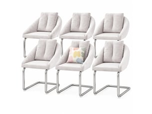 Lot de 6 chaises de salle à manger pivotantes en velours beige, piètement en métal