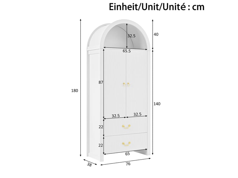  Buffet haut blanc 76x38x180 cm avec led contrôlable par application  - Conforama C