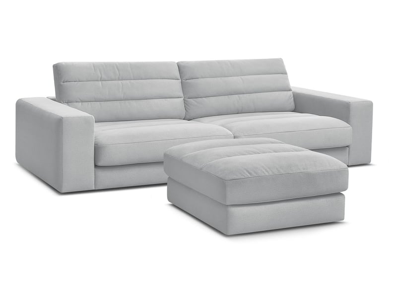  Bobochic canapé droit fixe 3 places sierra velours avec pouf gris clair SIERRA - Conforama A