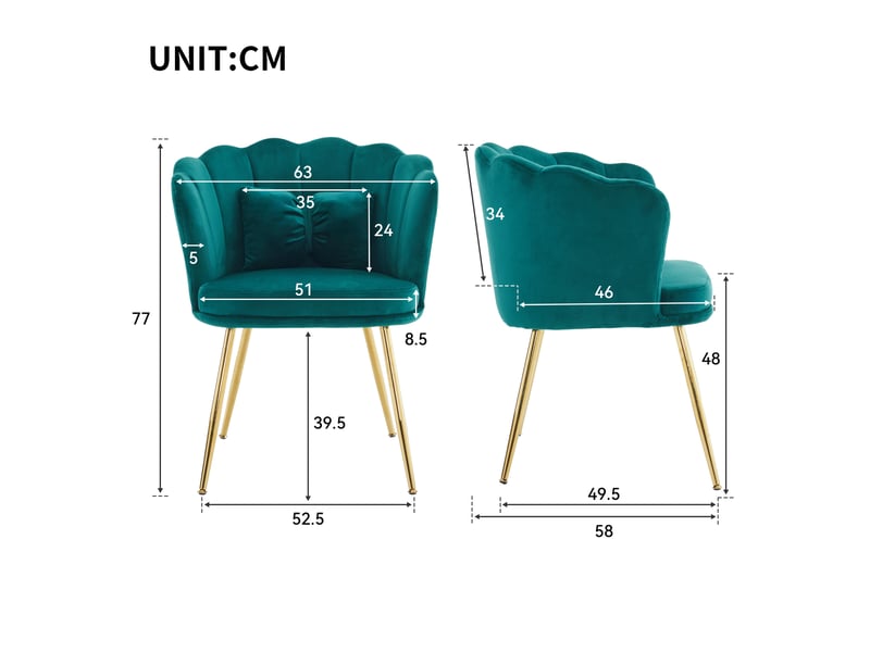 Lot de 2 chaises velours à dossier fleuri, pieds en métal doré, coussins papillon – salon ou salle à manger - Conforama C