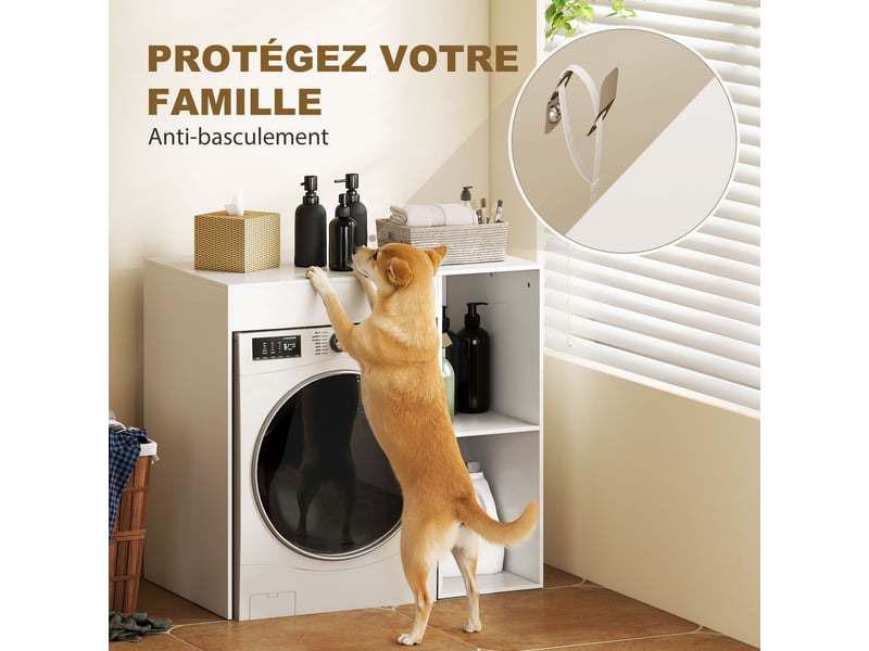  Meuble machine à laver, armoire machine a laver et sèche-linge avec 2 compartiments ouverts, blanc, 96 x 60 x 90,5 cm  - Conforama R