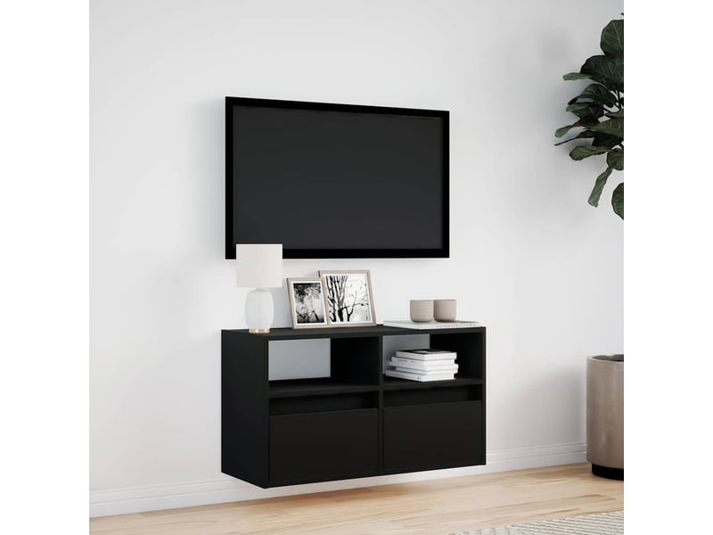 Meuble tv - banc tv - meuble de rangement mural avec lumières led noir 80x31x45 cm - Conforama D