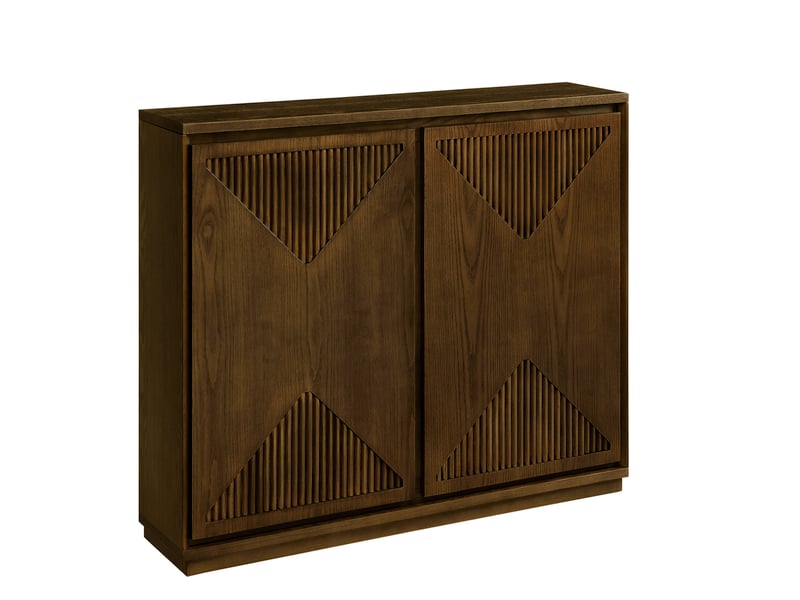  Buffet bas étroit mid-century marron avec rangement et façades à motif en v  - Conforama E