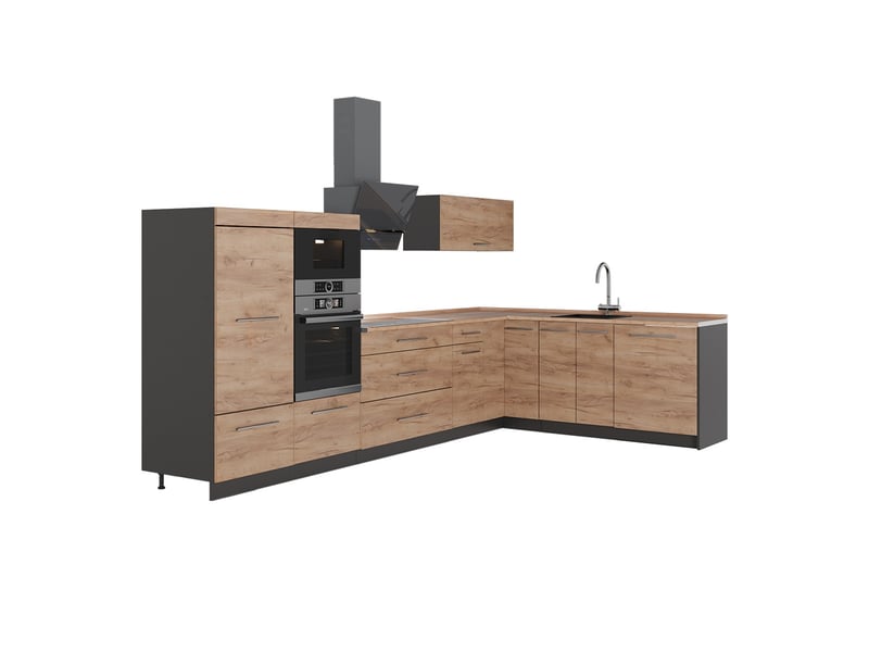  Vicco cuisine en angle, chêne de force doréanthracite, 347 x 207 cm, pt chêne  - Conforama A