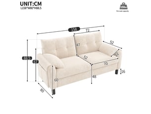 Canapé 2 places, 158x80x88.5 cm, avec coussins et poches, chenille, beige