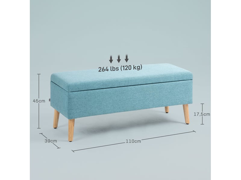  Banc coffre tcqpz rembourré avec rangement 110 x 39 x 45 cm polyester bleu  - Conforama C