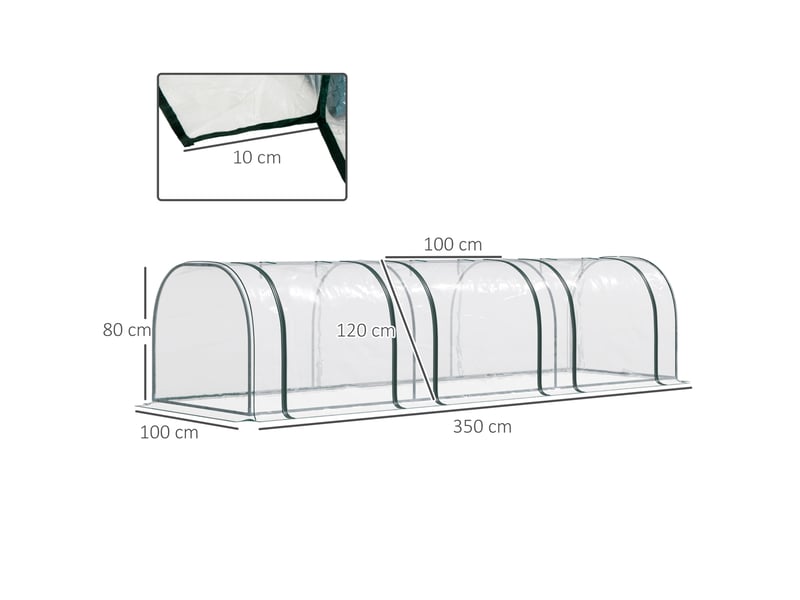  Mini serre de jardin 350 x 100 x 80 cm – transparente – film pvc, cadre acier et ouverture relevable  - Conforama C