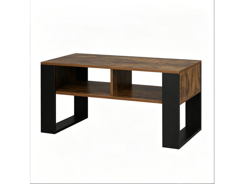  Table basse avec 2 niches de rangement, structure stable, style moderne, pour salon, en bois, noir et marron, 90 × 45 × 45 cm  - Conforama A