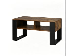 Table basse avec 2 niches de rangement, structure stable, style moderne, pour salon, en bois, noir et marron, 90 × 45 × 45 cm