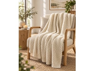 Plaid 125 x 150 cm polyester tricot uni olympia ivoire