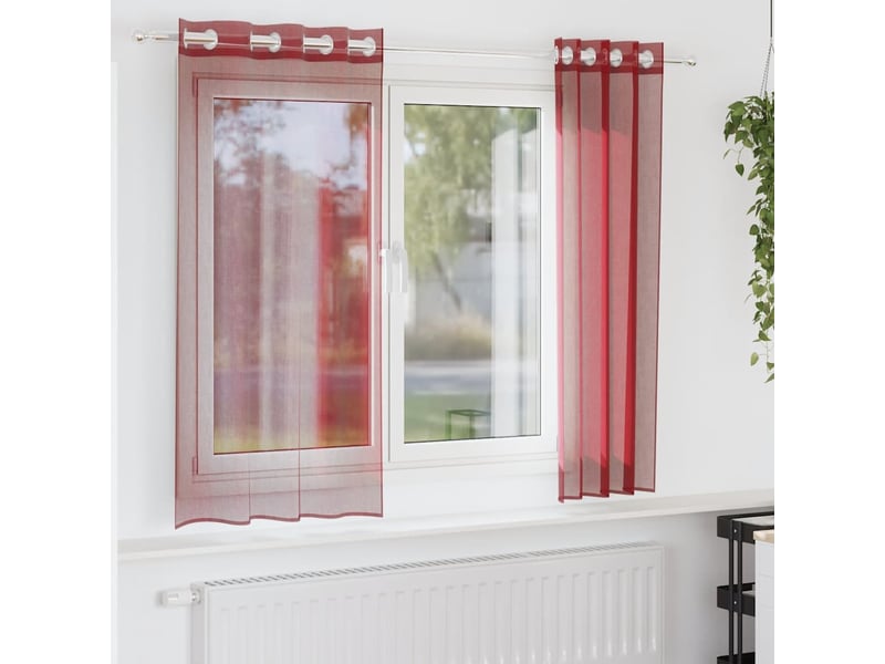 Lot de 2 rideaux en voile, voilages avec œillets rouge bordeaux cf44410  - Conforama B