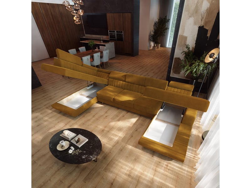 Canapé d'angle gaian, velours jaune - Conforama C