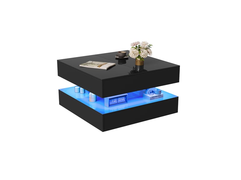  Table basse noire laquée – led rgb –  2 tiroirs push‑open –  design moderne  - Conforama A