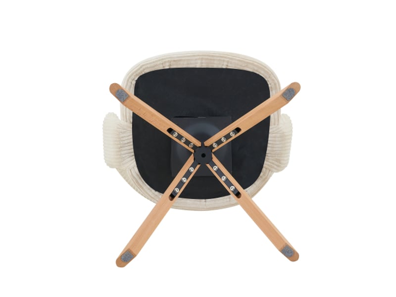 2 chaises pivotantes rétro luxe en velours écru à rayures verticales, pieds bois massif, rotation 360° silencieuse - Conforama E