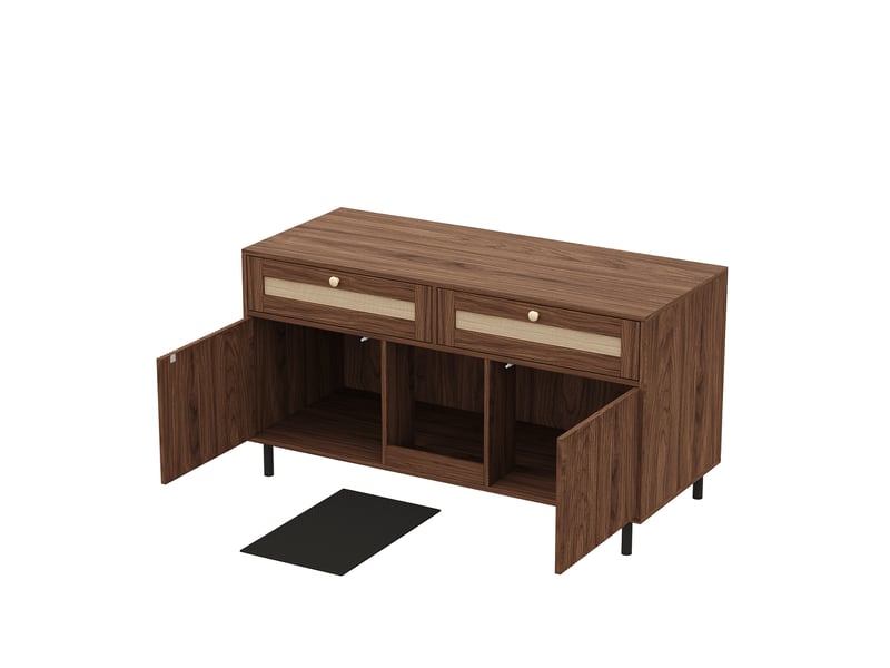 Meuble de rangement 2 portes 120x50x65 cm, buffet avec 2 tiroirs, plateau amovible, grand rangement moderne, mdf noyer - Conforama A