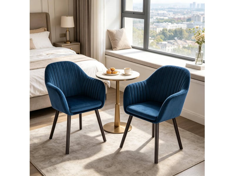  Lot de 2 chaises de salle à manger avec accoudoirs en velours bleu et noir  - Conforama B