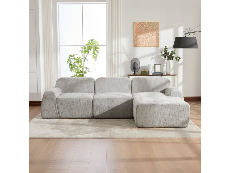  Canapé modulable en chenille 3 places gris - sans montage mousse haute élasticité  - Conforama W
