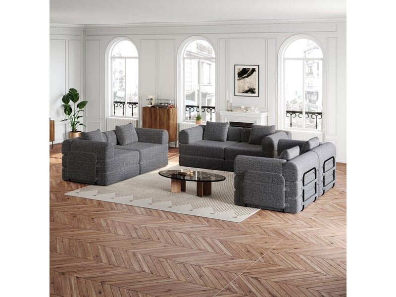 Canapé-lit chenille - 2-en-1 - compartiment de rangement - trois cadres métalliques - montage facile - gris gris - Conforama C