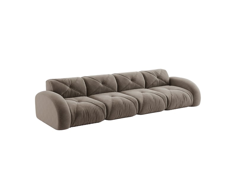 Canapé modulable 4 places en tissu taupe sans cadre, confort en mousse 32d pour votre salon familial  - Conforama A