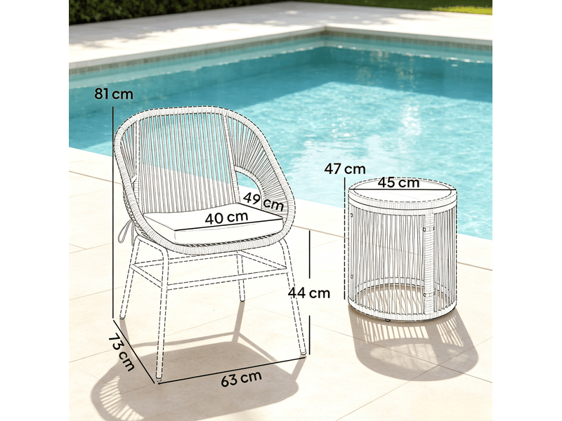  Salon de jardin 2 places beige en résine tressée avec table ronde en verre trempé et coussins amovibles  - Conforama C