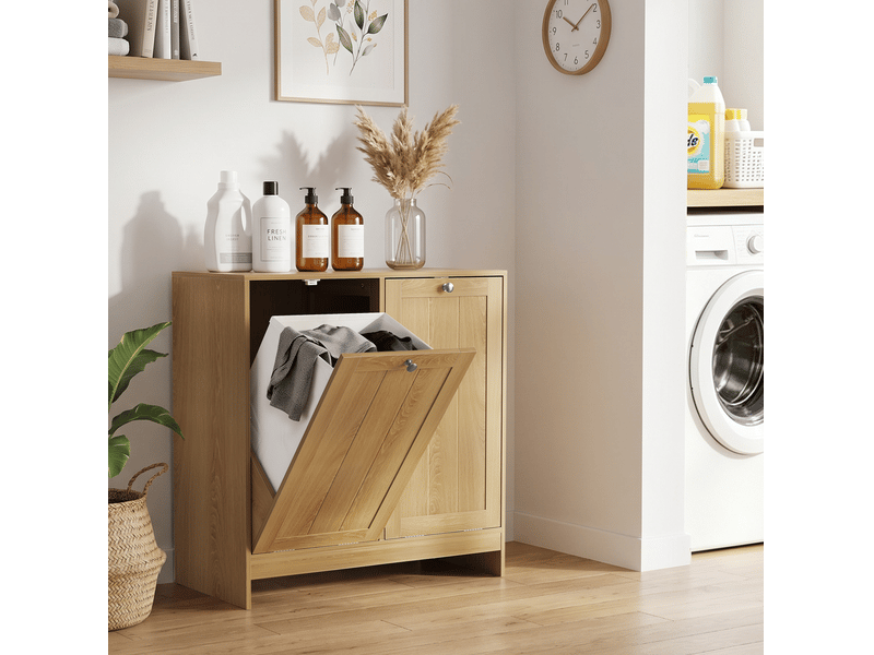  Meuble à linge basculant avec 2 paniers amovibles 66x33x68 cm finition chêne  - Conforama D