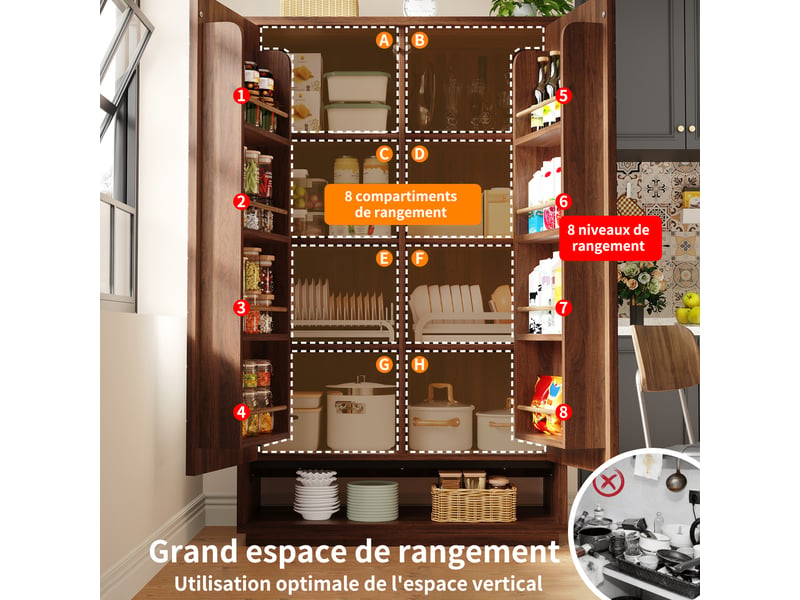  Meuble de cuisine muvano, armoire de cuisine haute 2 portes, brun foncé, 100 × 40 × 162,5 cm  - Conforama R