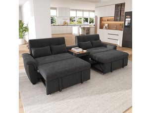 Canapé d'angle panoramique convertible WISHDOR 4 places Tissu gris avec coffre de rangement