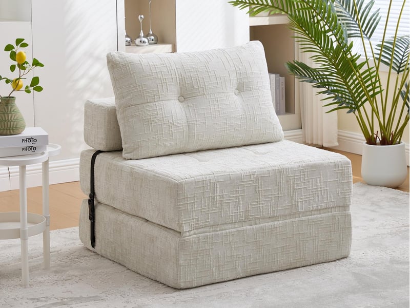 Canapé 1 place convertible en tissu chenille beige - canapé lit 2 en 1 - assise haute résilience - pour salon, studio ou chambre d’amis - Conforama B