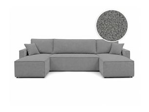Canapé d'angle panoramique convertible LOUNGITUDE FARAH 6 places Tissu bouclette Gris foncé
