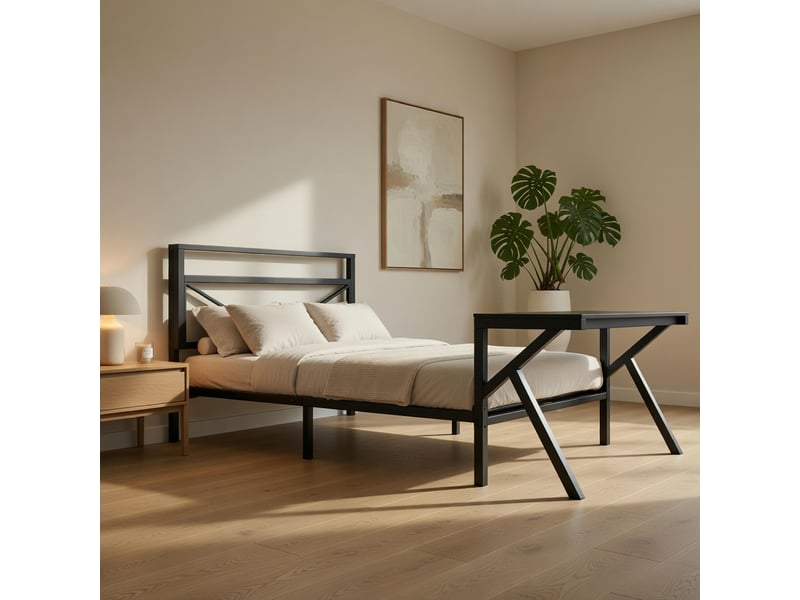  Gutenacht lit gamer 140x200 cm noir en métal avec bureau led, tiroirs et lattes  - Conforama D