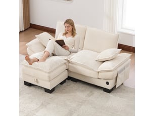 Canapé d'angle réversible fixe <strong>MERAX</strong> <strong></strong> 2 places Velours côtelé beige