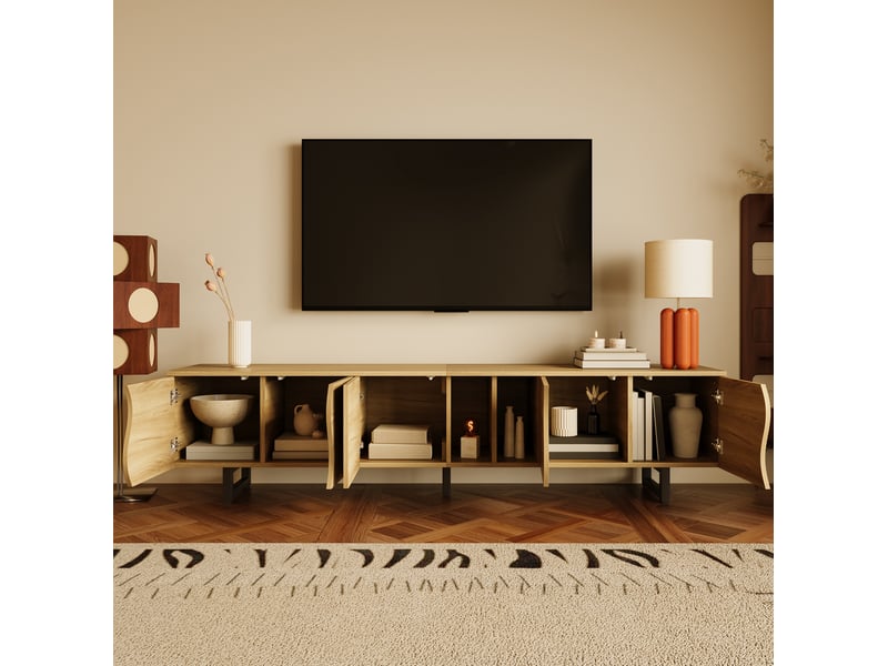  Meuble tv modenvie 191 x 38 x 46,5 cm 5 portes rangement mdf panneaux de particules naturel  - Conforama D