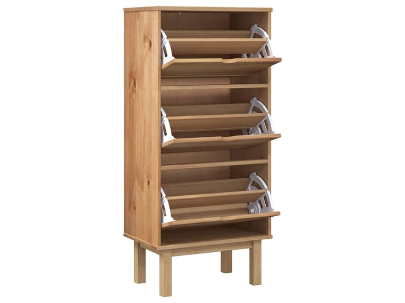  Meuble à chaussure, armoire à chaussures otta avec 3 tiroirs marron bois massif pin  - Conforama C