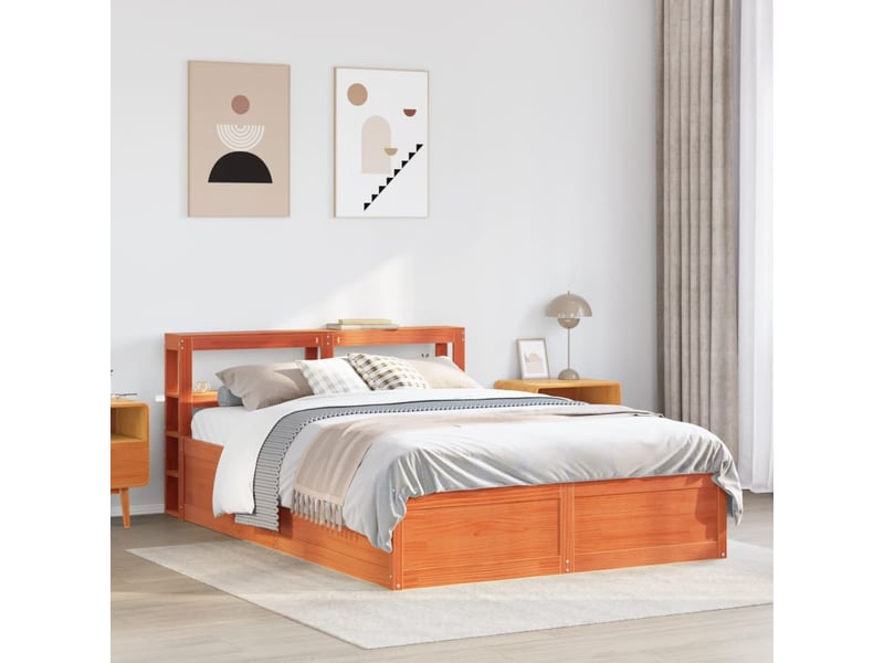  Lit double- lit adulte -  cadre de lit et tête de lit  marron 135x190 cm bois de pin  - Conforama B