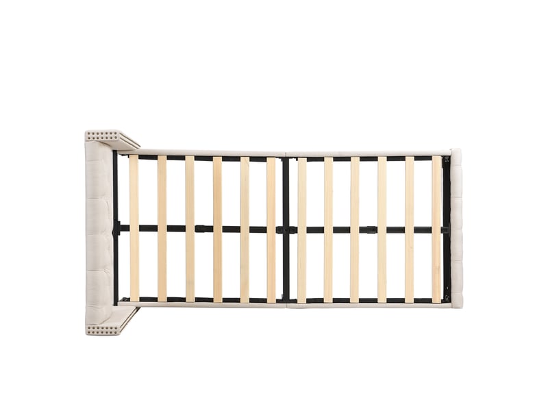 Lit enfant 90x200cm avec sommier à lattes et tête de lit, en velours, sans matelas, beige  - Conforama D