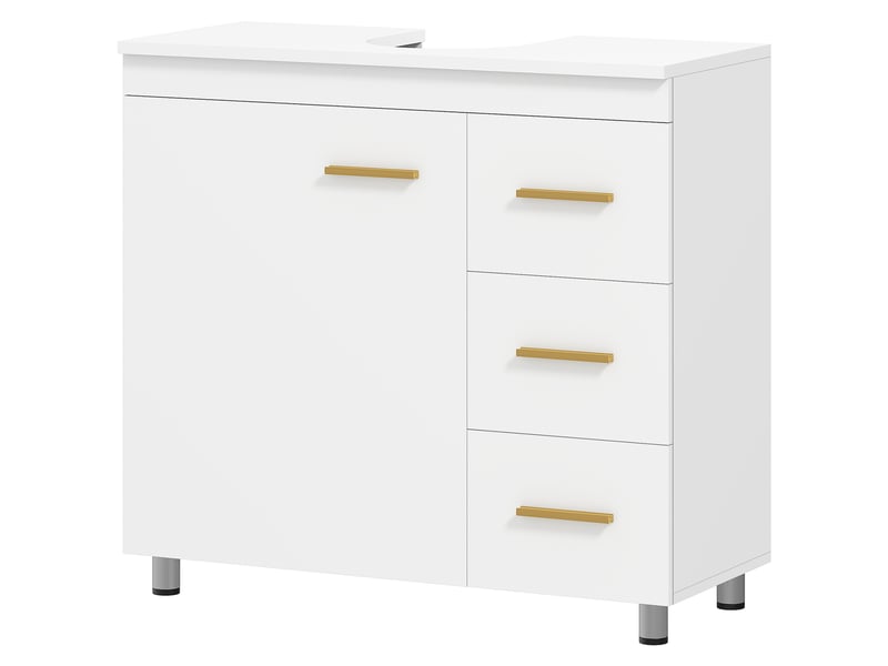  Meuble sous-évier avec niche en u, placard et 3 tiroirs, fermeture amortie, 70 x 30 x 65 cm, blanc  - Conforama B